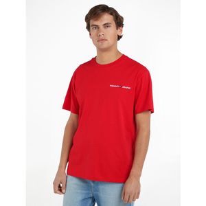 Recht T-shirt met ronde hals en logo op de borst TOMMY JEANS. Katoen materiaal. Maten XXL. Rood kleur