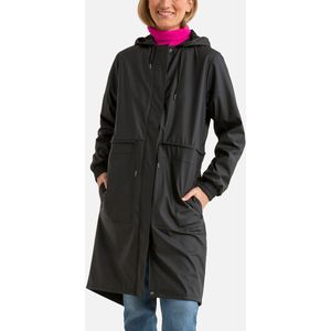 Halflange windjack met kap String W Parka RAINS. Polyester materiaal. Maten S. Zwart kleur