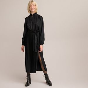 Lange maxi jurk, satijn jacquard LA REDOUTE COLLECTIONS. Polyester materiaal. Maten 40 FR - 38 EU. Zwart kleur