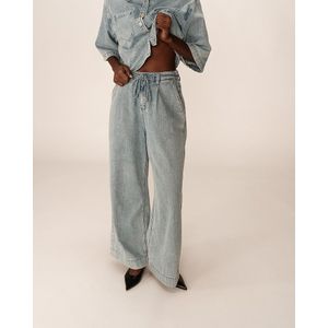 Jeans met wijde pijpen en tailleband POMPON GRACE & MILA. Denim materiaal. Maten S. Blauw kleur