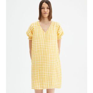 Korte jurk, vichy print COMPANIA FANTASTICA. Viscose materiaal. Maten XL. Geel kleur