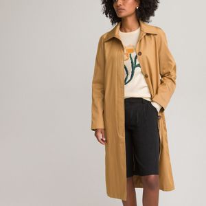 Halflange trenchcoat met knoopsluiting LA REDOUTE COLLECTIONS. Tencel/lyocell materiaal. Maten 34 FR - 32 EU. Kastanje kleur