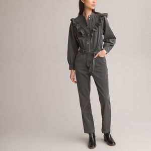 Jumpsuit met ronde hals, lange mouwen LA REDOUTE COLLECTIONS. Katoen materiaal. Maten 36 FR - 34 EU. Grijs kleur