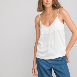 Tank top met V-hals, spaghettibandjes in satijn LA REDOUTE COLLECTIONS. Polyester materiaal. Maten 44 FR - 42 EU. Wit kleur