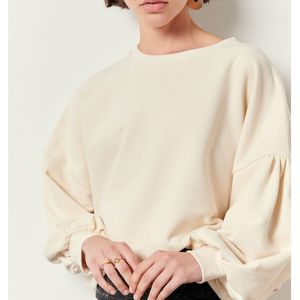 Sweater met ronde hals en pofmouwen met fronsjes Yuno SESSUN. Katoen materiaal. Maten L. Beige kleur