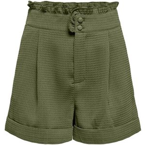 Short in gewafelde stof, hoge taille ONLY. Polyester materiaal. Maten M. Groen kleur