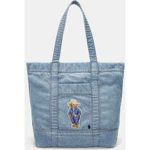 Draagtas met rits in denim, teddybeerpatroon POLO RALPH LAUREN. Katoen materiaal. Maten één maat. Blauw kleur