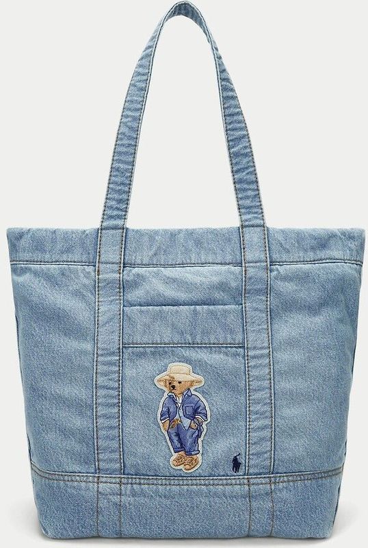 Draagtas met rits in denim, teddybeerpatroon POLO RALPH LAUREN. Katoen materiaal. Maten één maat. Blauw kleur