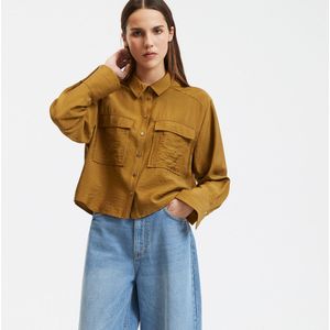 Kort, los hemd, lange mouwen LA REDOUTE COLLECTIONS. Viscose materiaal. Maten M. Kastanje kleur