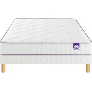 Ensemble matras veren en lattenbodem, Morning Routine MERINOS. Massief hout materiaal. Maten 160 x 200 cm. Wit kleur
