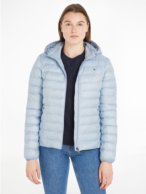 Donsjas met kap en lange mouwen TOMMY HILFIGER. Polyester materiaal. Maten XS. Blauw kleur