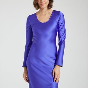 Jurk, midi lengte, lange mouwen ALINA SAMSOE AND SAMSOE. Viscose materiaal. Maten L. Violet kleur