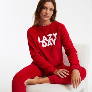 Pyjama in fleece tricot SO'HOME. Katoen materiaal. Maten 50/52 FR - 48/50 EU. Rood kleur