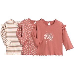 Set van 3 T-shirts met lange mouwen LA REDOUTE COLLECTIONS. Katoen materiaal. Maten 1 mnd - 54 cm. Roze kleur