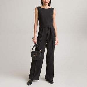 Jumpsuit in soepele crêpe ANNE WEYBURN. Polyester materiaal. Maten 48 FR - 46 EU. Zwart kleur