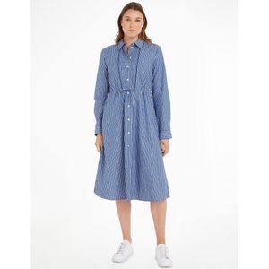 Wijd uitlopende jurk met knoopsluiting, gestreept TOMMY HILFIGER. Bio katoen materiaal. Maten 38 FR - 36 EU. Blauw kleur