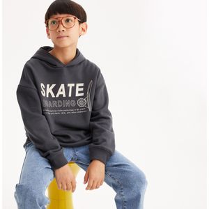 Hoodie in molton met tekst LA REDOUTE COLLECTIONS. Geruwd molton materiaal. Maten 12 jaar - 150 cm. Grijs kleur