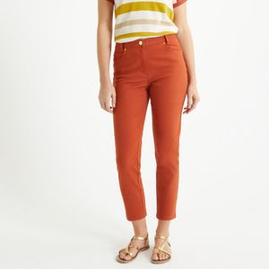 Rechte 7/8 broek, stretchkatoen ANNE WEYBURN. Katoen materiaal. Maten 36 FR - 34 EU. Rood kleur