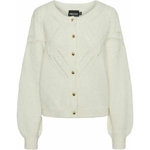 Vest met ronde hals in fijn tricot, knoopsluiting PIECES. Polyester materiaal. Maten S. Wit kleur