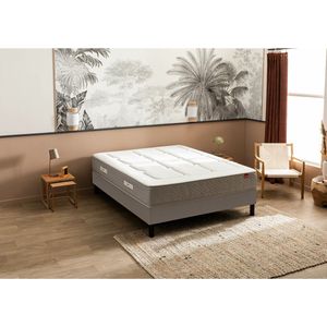 Ensemble matras met veren l'Escapade + beddenbodem EPEDA. Multiplex materiaal. Maten 80 x 190 cm. Grijs kleur