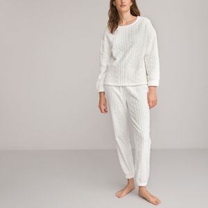 Pyjama in fleecetricot, kabel effect LA REDOUTE COLLECTIONS. Katoen materiaal. Maten 38/40 FR - 36/38 EU. Wit kleur