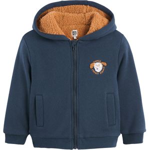 Zip-up hoodie, gevoerd in sherpa LA REDOUTE COLLECTIONS. Geruwd molton materiaal. Maten 12 mnd - 74 cm. Blauw kleur