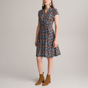 Wijde jurk met bloemenprint ANNE WEYBURN. Viscose materiaal. Maten 54 FR - 52 EU. Zwart kleur