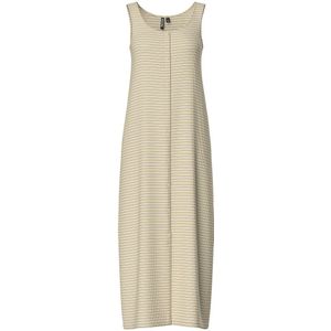 PIECES - Maxi-Jurk - Beige - Katoen - Gestreept Motief