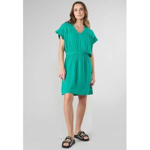 Korte jurk met V-hals LE TEMPS DES CERISES. Modal materiaal. Maten L. Groen kleur