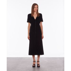 Halflange jurk in fluweel, knoopsluiting en korte mouwen THE KOOPLES. Polyester materiaal. Maten 0(XS). Zwart kleur