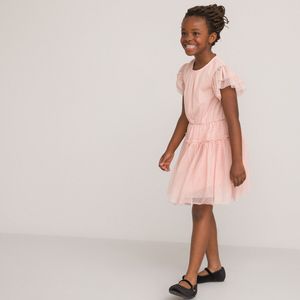 Jurk met korte mouwen en tule LA REDOUTE COLLECTIONS. Katoen materiaal. Maten 9 jaar - 132 cm. Roze kleur