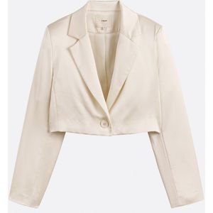 Kort satijnen blazerjasje, DAMIA SUNCOO. Polyester materiaal. Maten 2(M). Wit kleur