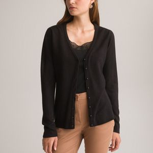 Vest met V-hals, tricot met een uiterst zachte touch ANNE WEYBURN. Acryl materiaal. Maten 42/44 FR - 40-42 EU. Zwart kleur