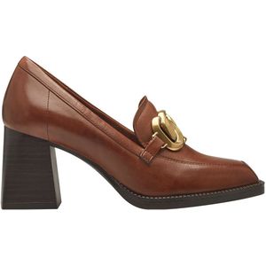 Loafers met hak en vierkante top, leer TAMARIS. Leer materiaal. Maten 39. Kastanje kleur