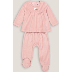 2-delige pyjama met voetjes in fluweel LA REDOUTE COLLECTIONS. Katoen materiaal. Maten 1 jaar - 74 cm. Roze kleur