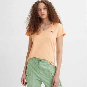 T-shirt met korte mouwen, V-hals, logo vooraan LEVI'S. Katoen materiaal. Maten XS. Oranje kleur