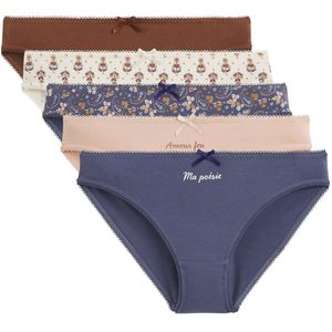 Set van 5 slips in rekbaar katoen LA REDOUTE COLLECTIONS. Jersey materiaal. Maten 42/44 FR - 40/42 EU. Andere kleur