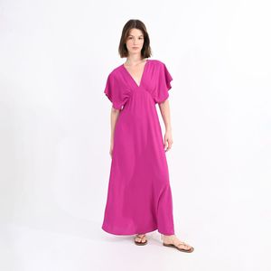 Lange jurk met diep uitgesneden V-hals MOLLY BRACKEN. Polyester materiaal. Maten XS. Roze kleur