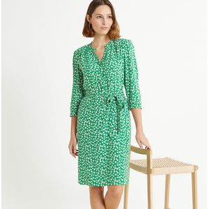 Rechte jurk met bloemenprint, halflang ANNE WEYBURN. Viscose materiaal. Maten 42 FR - 40 EU. Groen kleur