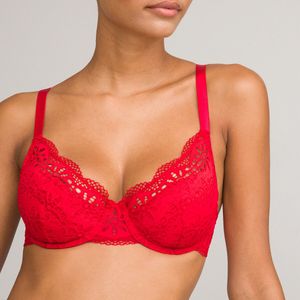 Balconnet BH met of zonder binnencups LA REDOUTE COLLECTIONS. Kant materiaal. Maten 85B FR - 70B EU. Rood kleur