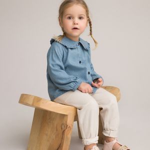 Blouse in jeans met Claudinekraag LA REDOUTE COLLECTIONS. Denim materiaal. Maten 2 jaar - 86 cm. Blauw kleur