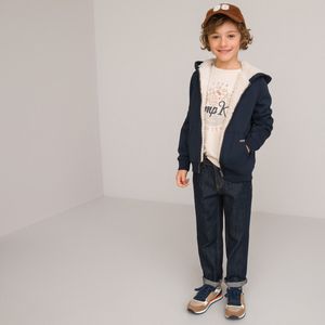 Zip-up hoodie, gevoerd in warm sherpa LA REDOUTE COLLECTIONS. Katoen materiaal. Maten 9 jaar - 132 cm. Blauw kleur