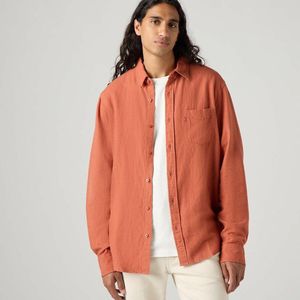 Recht overhemd met borstzakje in katoen-linnen LEVI'S. Linnen materiaal. Maten XL. Kastanje kleur
