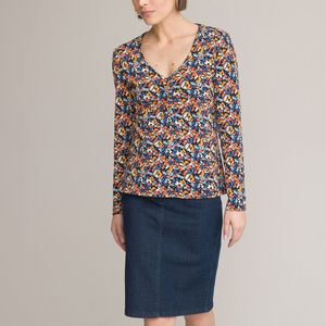 T-shirt met ronde hals, lange mouwen, bloemenprint ANNE WEYBURN. Katoen materiaal. Maten 38/40 FR - 36/38 EU. Zwart kleur