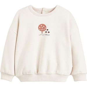 Sweater met ronde hals, drukknopen achteraan, in molton LA REDOUTE COLLECTIONS. Geruwd molton materiaal. Maten 1 jaar - 74 cm. Beige kleur