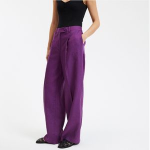 Wijde linnen broek, Signature Josepha LA REDOUTE COLLECTIONS. Linnen materiaal. Maten 48 FR - 46 EU. Violet kleur