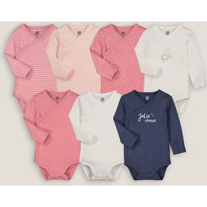 Set van 7 geboorte rompers met lange mouwen LA REDOUTE COLLECTIONS. Katoen materiaal. Maten 2 jaar - 86 cm. Roze kleur