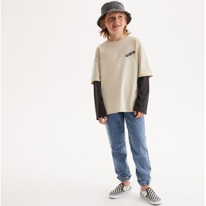 Oversized T-shirt met lange mouwen, 2 in 1 effect LA REDOUTE COLLECTIONS. Jersey materiaal. Maten 10 jaar - 138 cm. Beige kleur