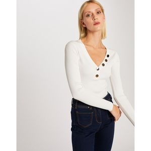 Trui met V-hals met goudkleurige knopen MORGAN. Viscose materiaal. Maten L. Wit kleur