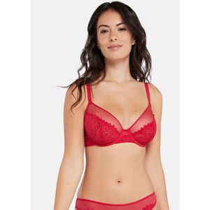 Omsluitend BH in kant MISS SANS COMPLEXE. Kant materiaal. Maten 90D FR - 75D EU. Rood kleur